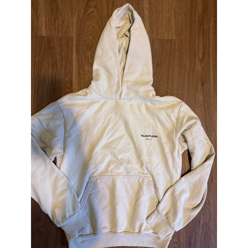 Talentless Mens Circle Logo Hoodie Bone White Cotton Fleece Sweatshirt Small
